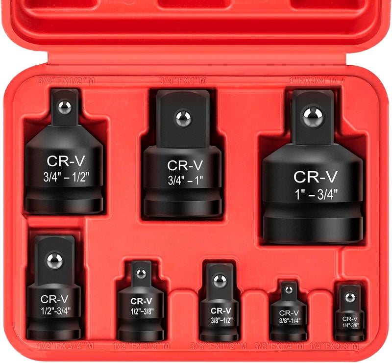 Bornpye 8PCS Impact Socket Adapter and Reducer Set, 1/4" 3/8" 1/2" 3/4" 1" Inch Square Drive Wrench Adapter, CR-MO Steel, for Drill, Breaker Bar, Ratchet Drive, Christmas Stocking Stuffers for Adults - Image 1